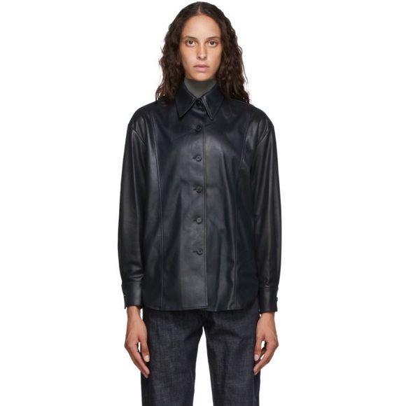 LVIR Black Faux-Leather Oversized Shirt